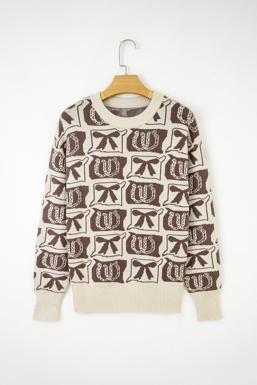 Horseshoes Bows & Pattern Western Fashion Print Knit Top