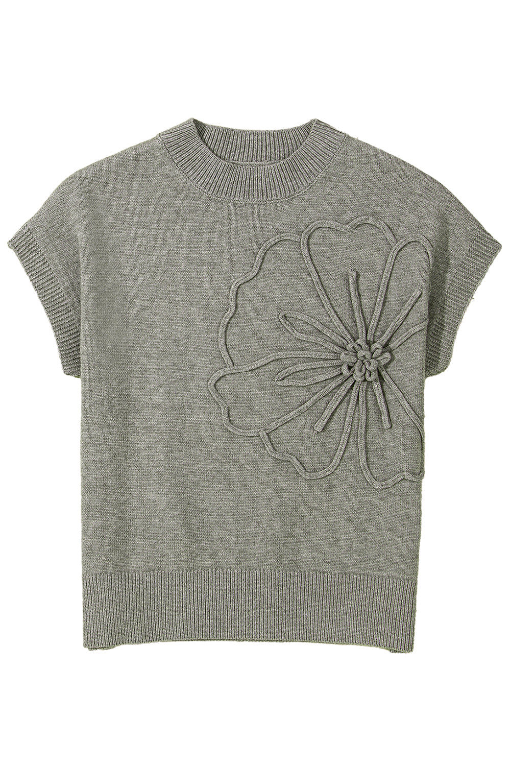 Pattern High Flower Rib-Knit Trim Short-Sleeved Boxy Knit Top