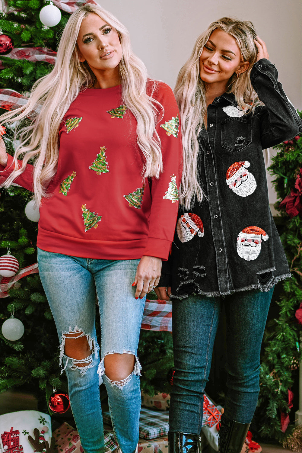 Sweat-shirt à manches raglan et arbre de Noel à paillettes