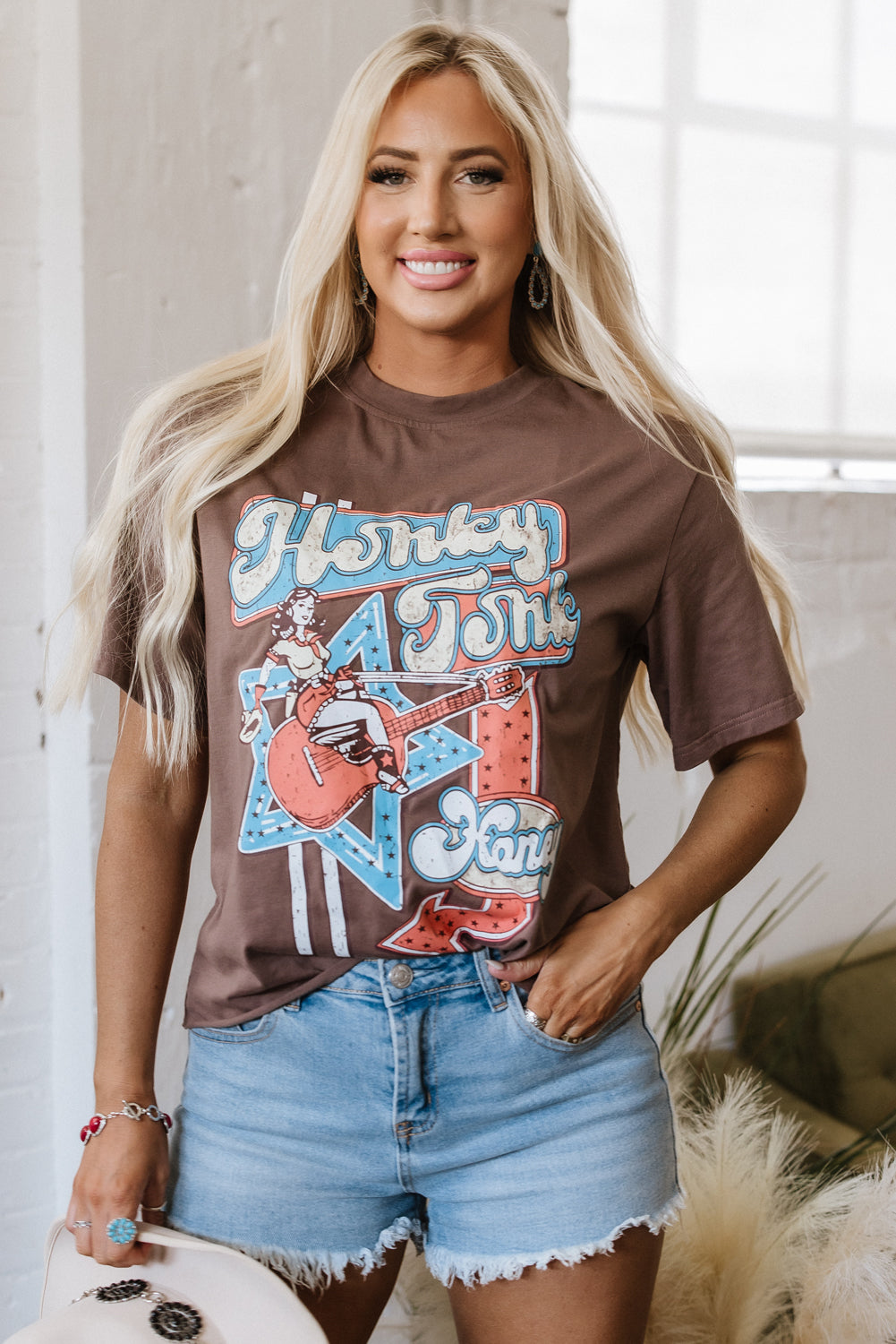 Honky Tonk Honey Graphic Crew Neck Western Fashion Tee