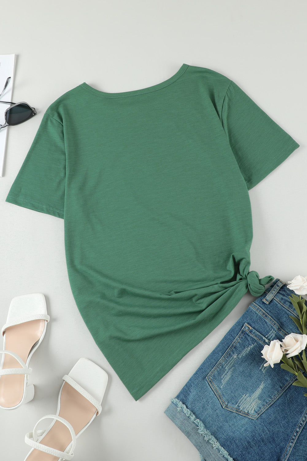 T-shirt mixte en coton à col rond Green Holes