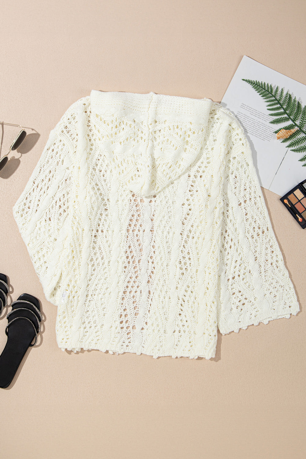 Knit Fashion Open Hooded Beach Cover Up in White