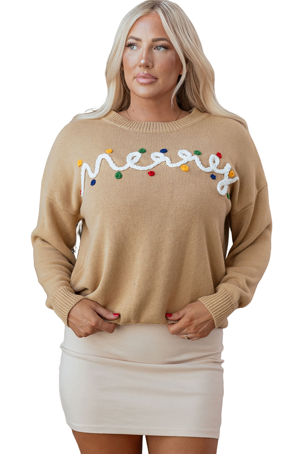 Merry Detail Colorful Dot Christmas Dolman Knit Top