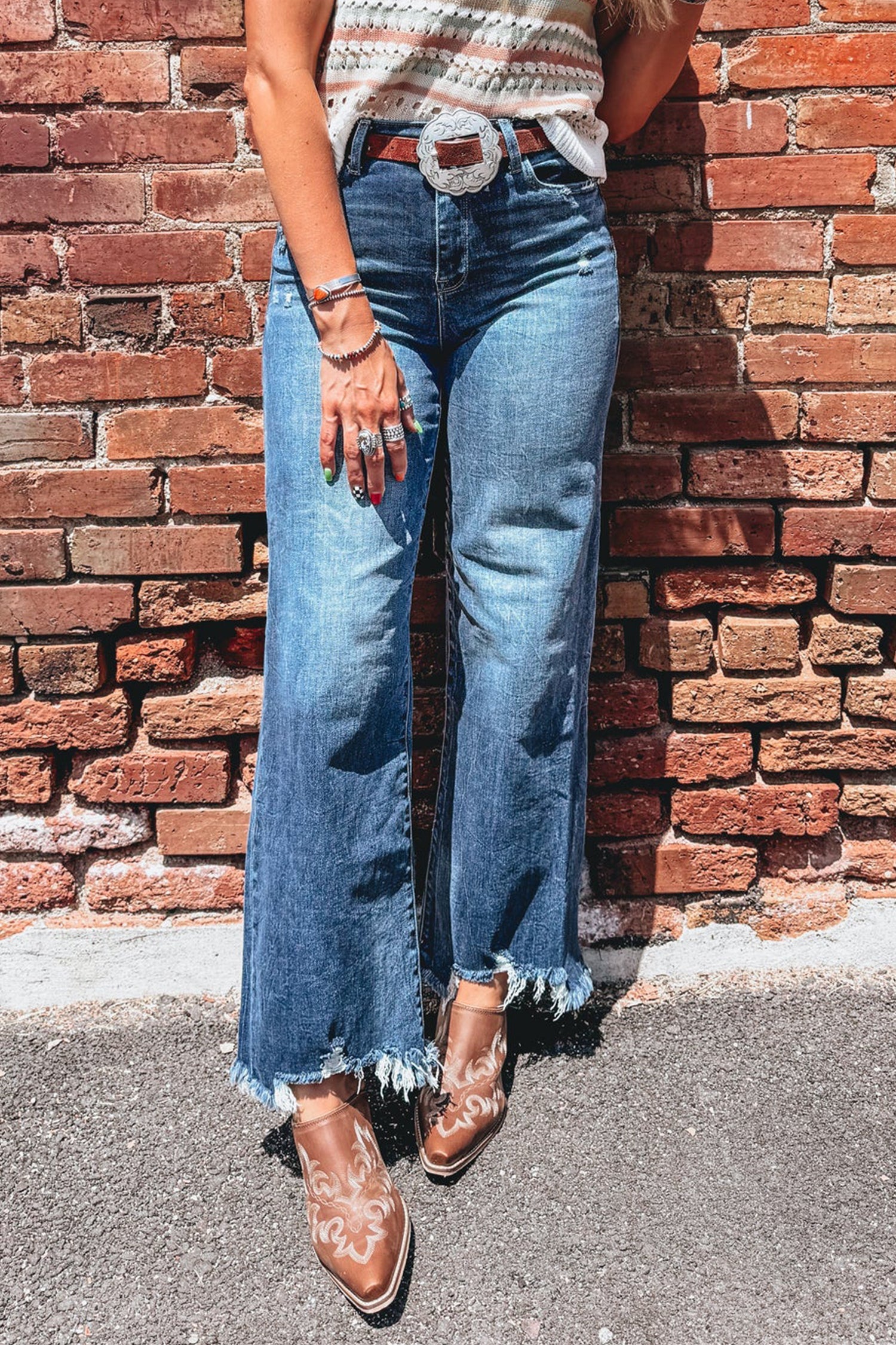 Women High-Waisted Ashleigh Blue Frayed Hem Flare Jeans