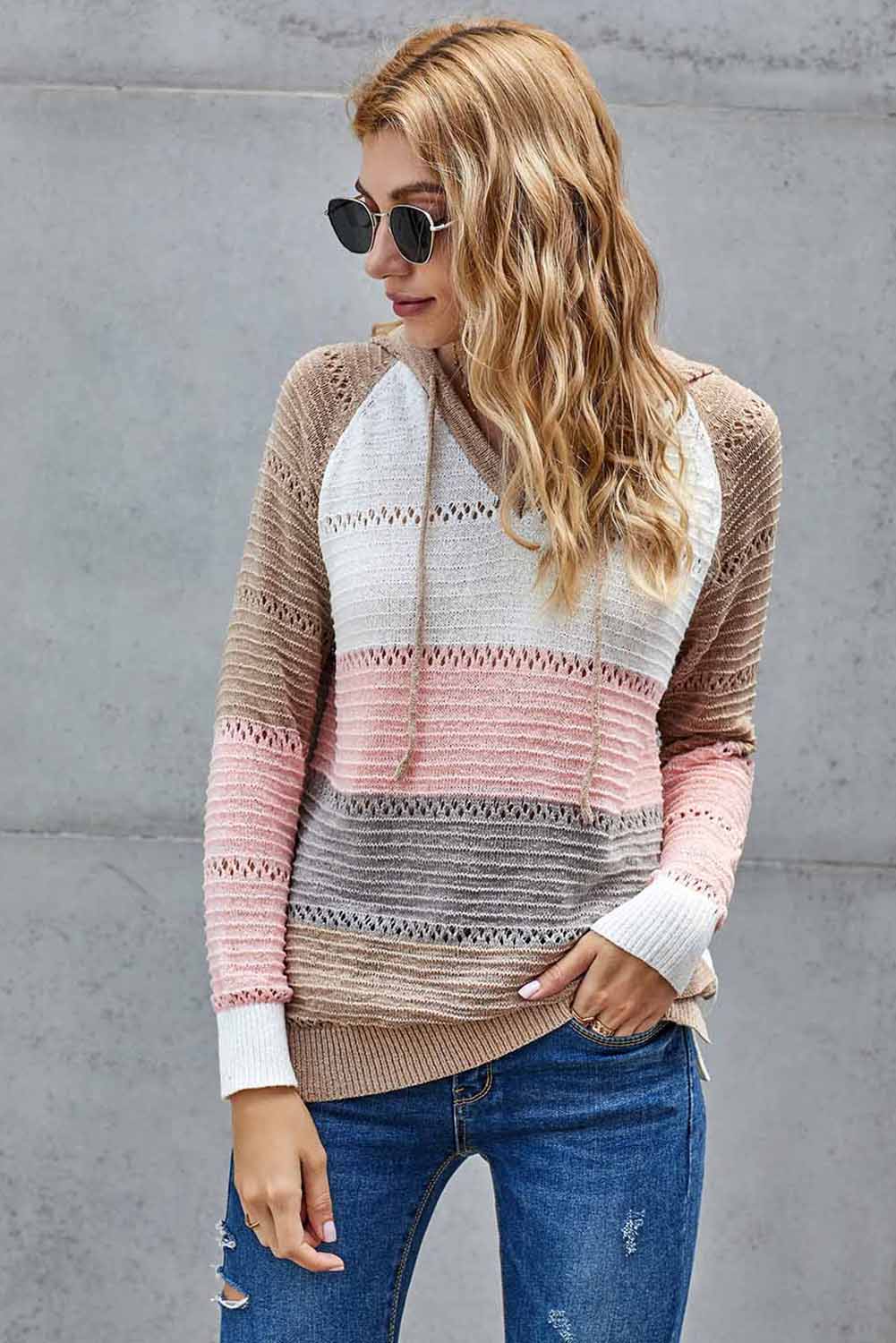 Women's Hoodie Featuring Everyday Multicolor Beach Bonfire Knitted