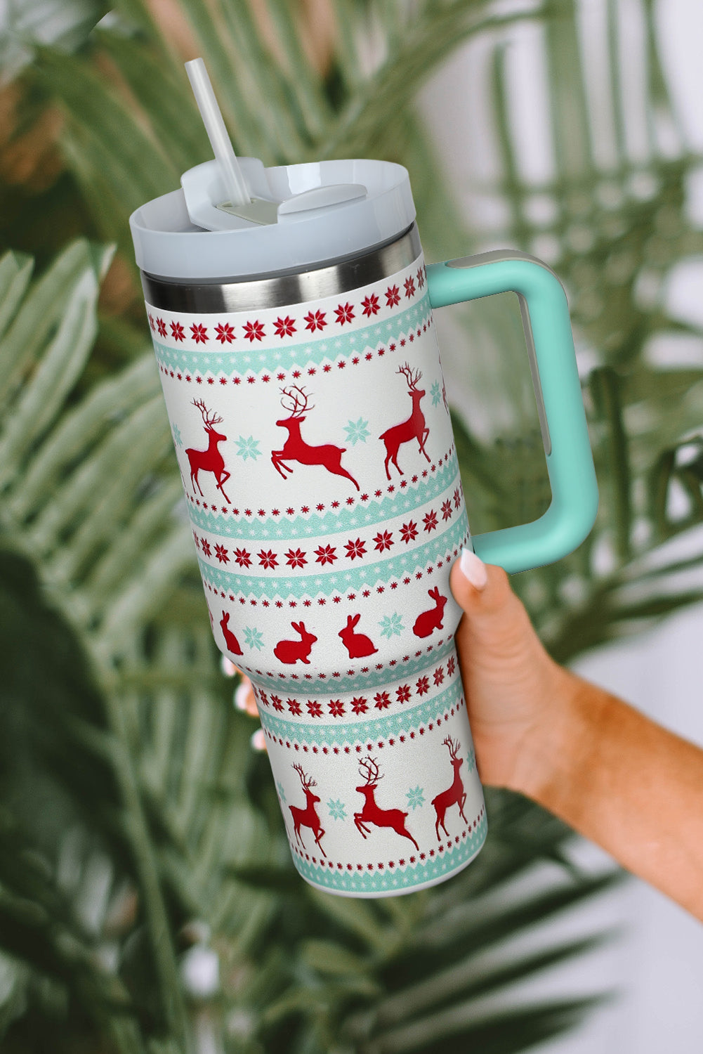 Christmas Print Handled Stainless Steel Tumblers 40oz