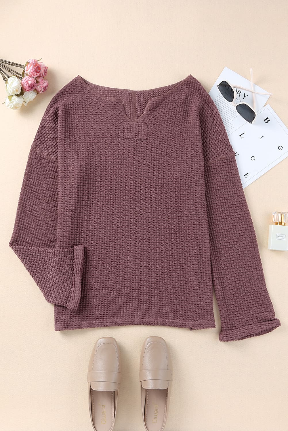 Top for Women Loose Long-Sleeve Knitted