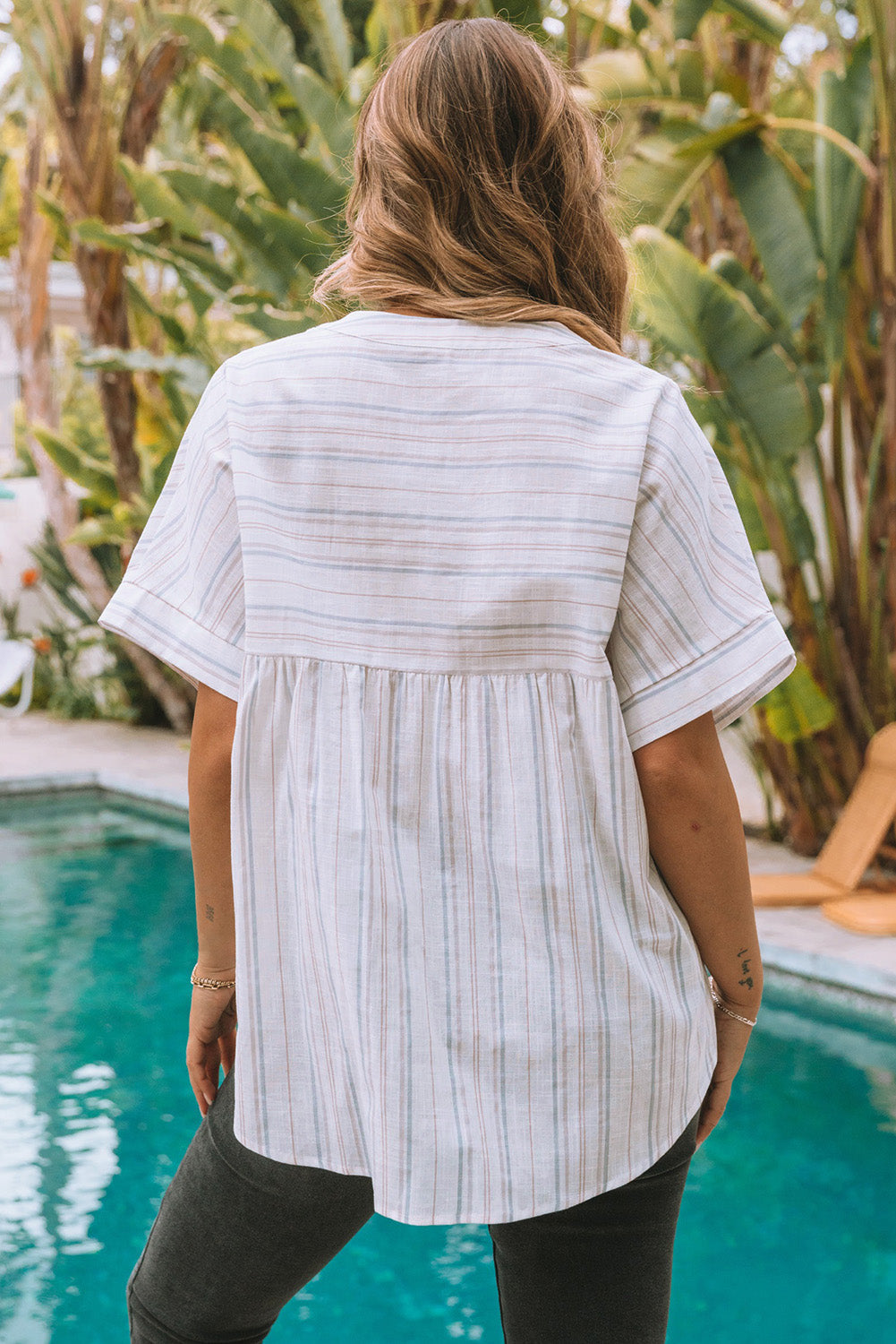 Top for Women Striped Print Relaxed Fit