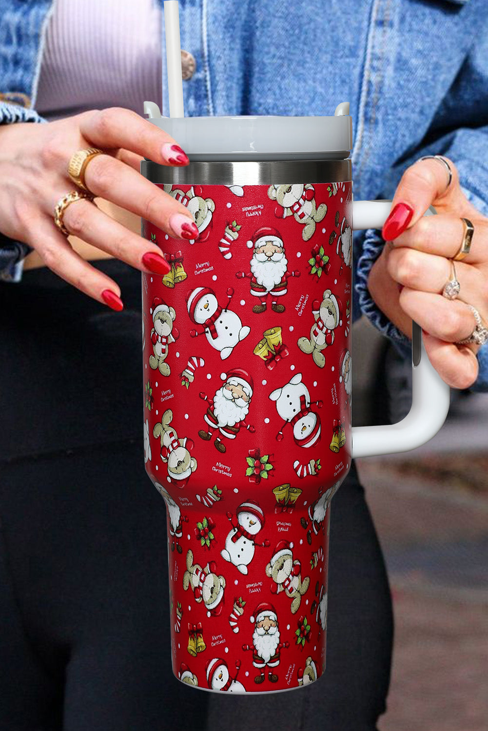 Print Handled Christmas Handled Stainless Steel Tumblers 40oz