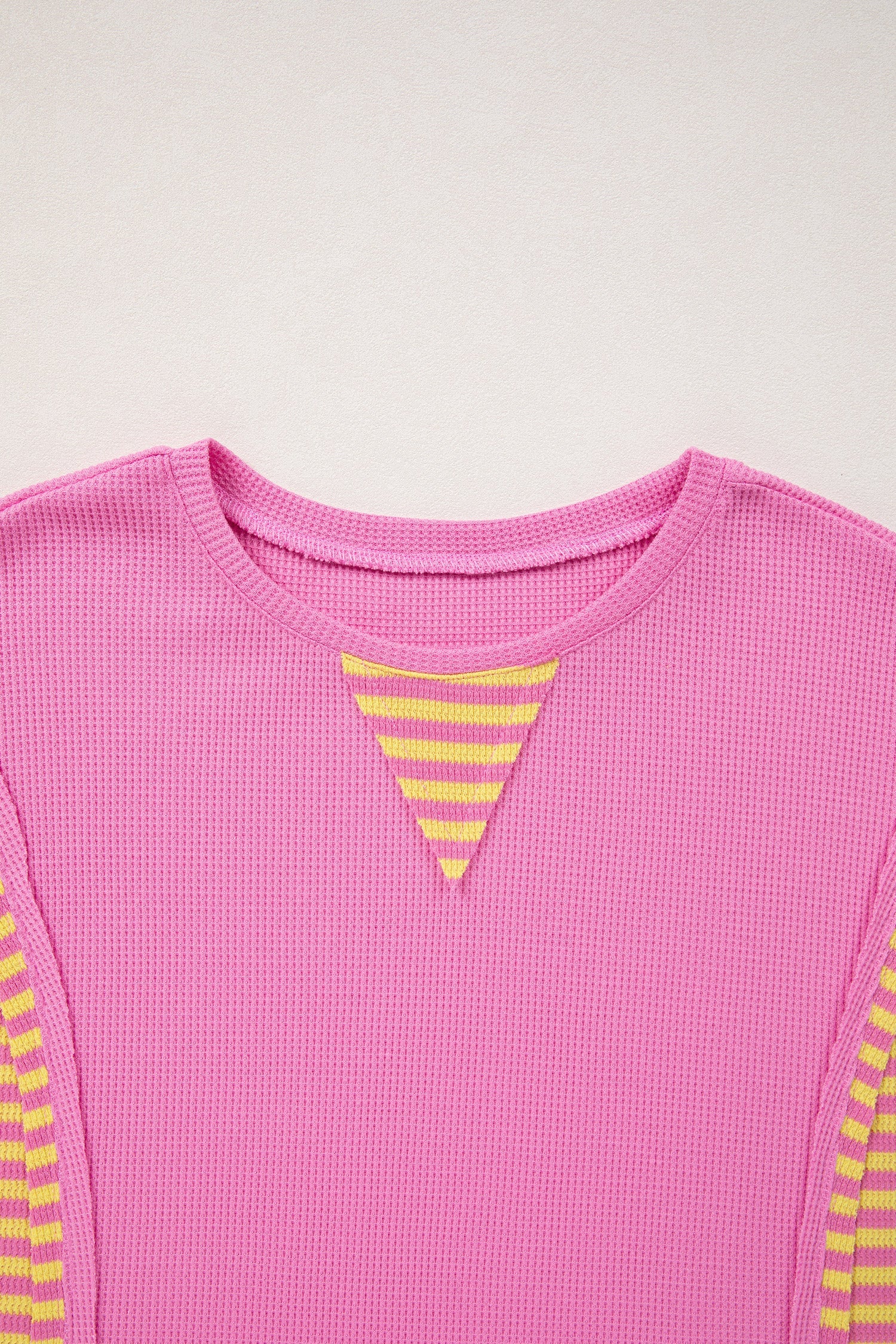 Waffle Striped Textured Contrast Loose T Shirt in Pink