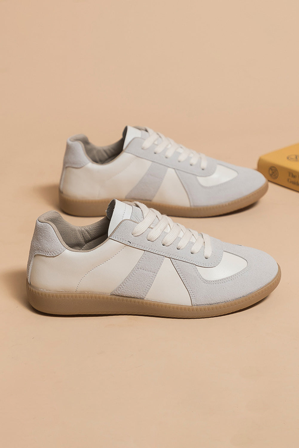 Suede PU Leather Patched Lace-up Flat Shoes
