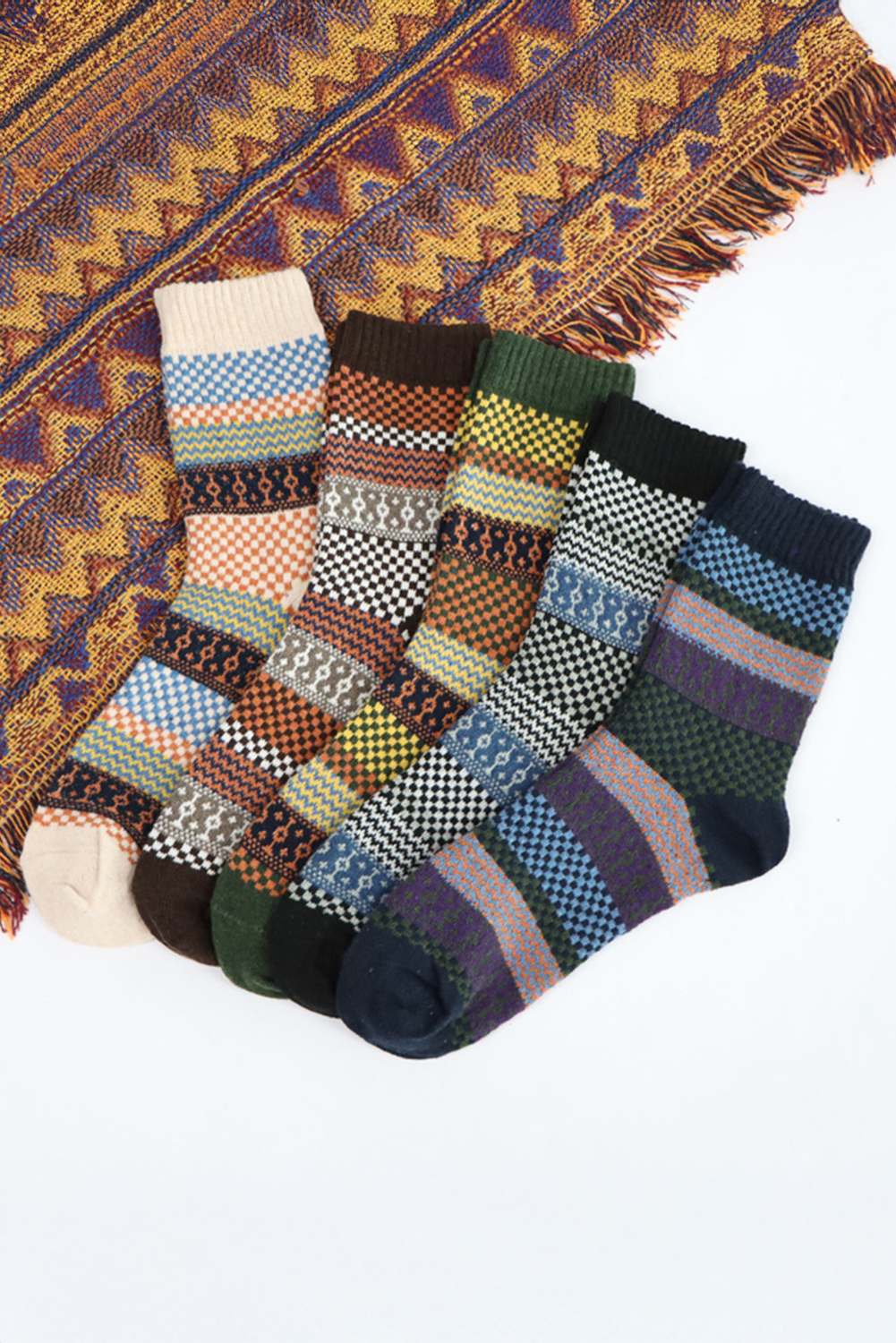 Checkered Pattern Boho Pattern Soft Crew Socks Set