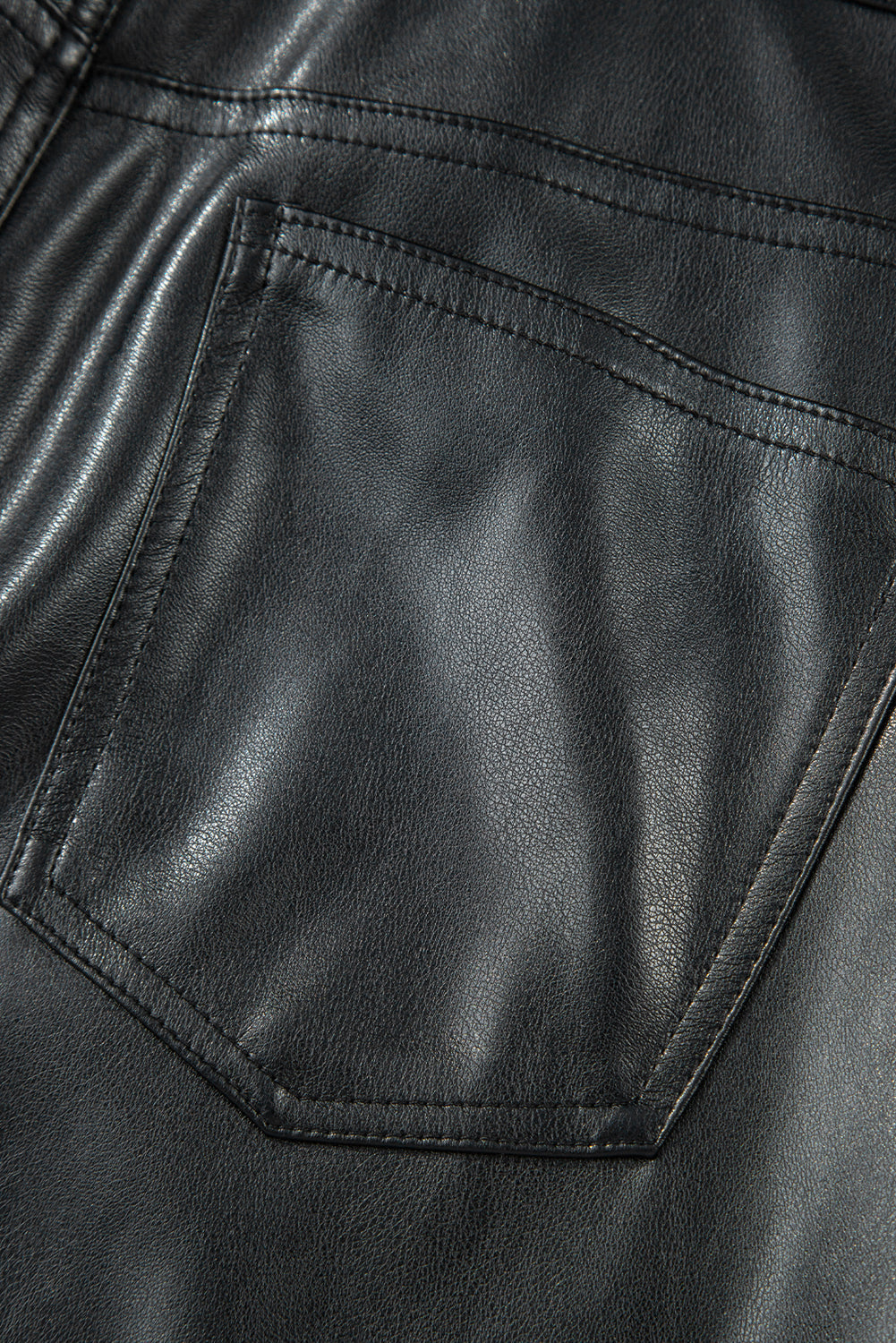 Faux Slit Leather Side Maxi Skirt in Black