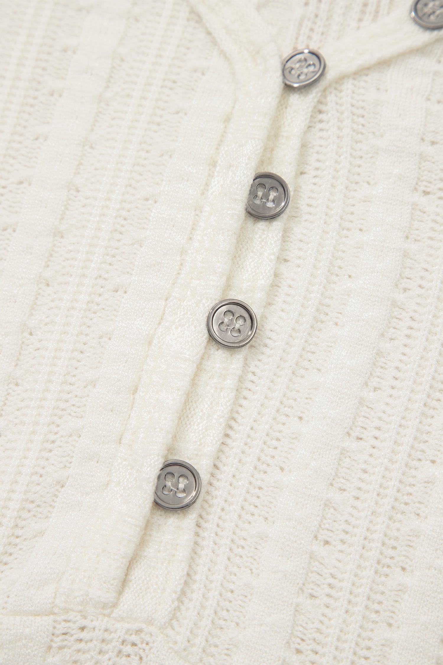Button V-Neck Textured V-Neck Raw Seam Henley Tee in White