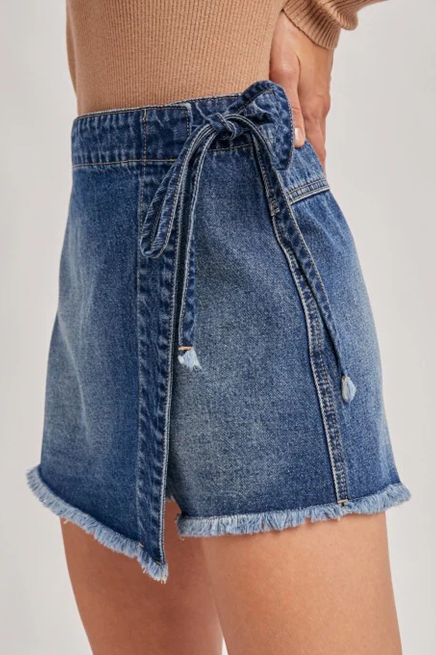 Wrapped Denim Tied Waist Skort in Ashleigh Blue