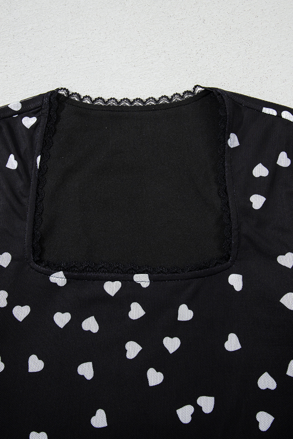 Heart Shape Mesh Patchwork Square Neck Bodysuit