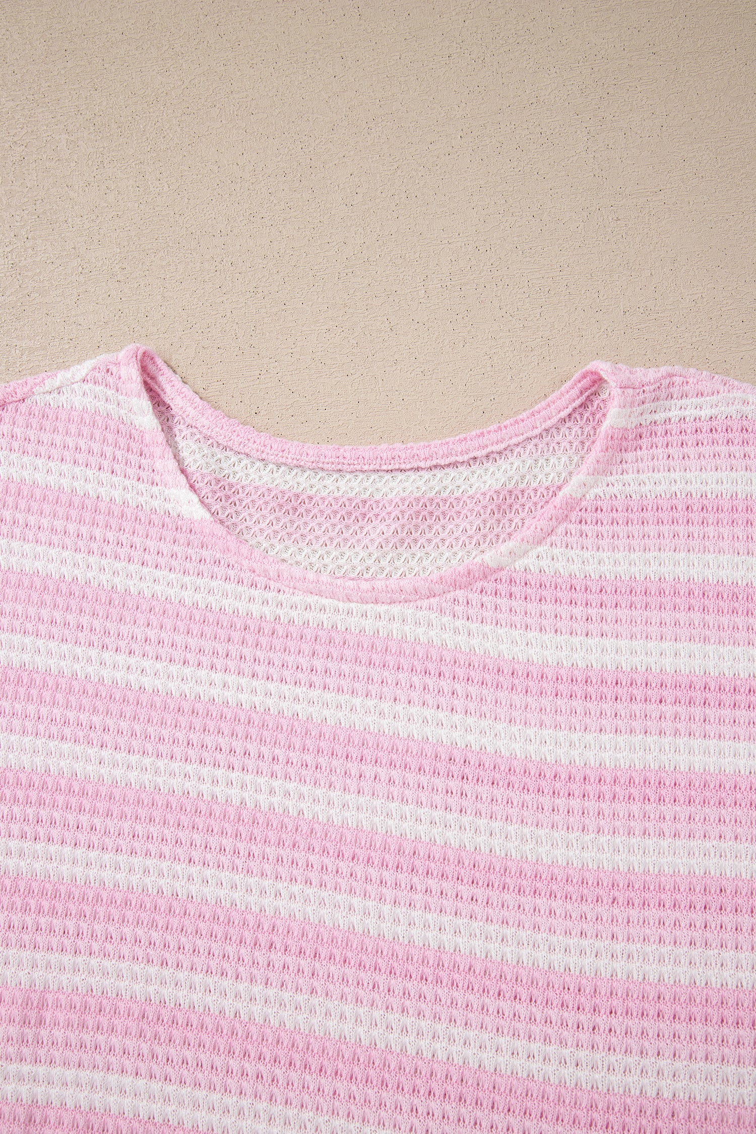 Summer Print Pink Striped Waffle Knit T Shirt