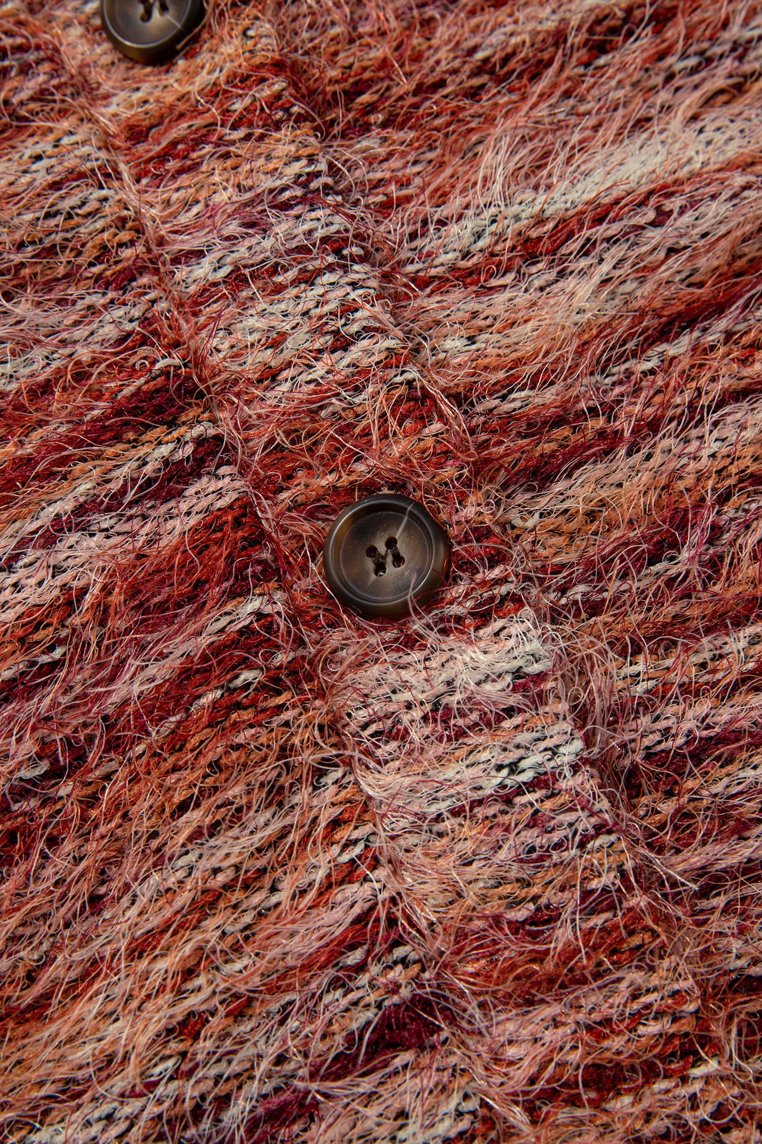 Striped Button Fuzzy Button Front Cardigan Knit Top in Tawny