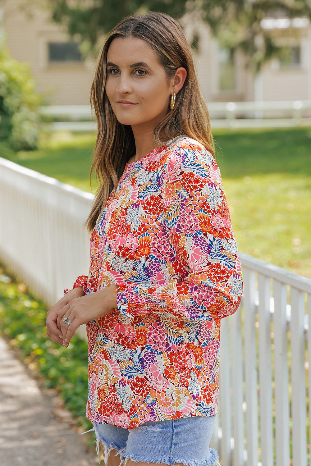 Blouse for Women Balloon Sleeve Floral-Print