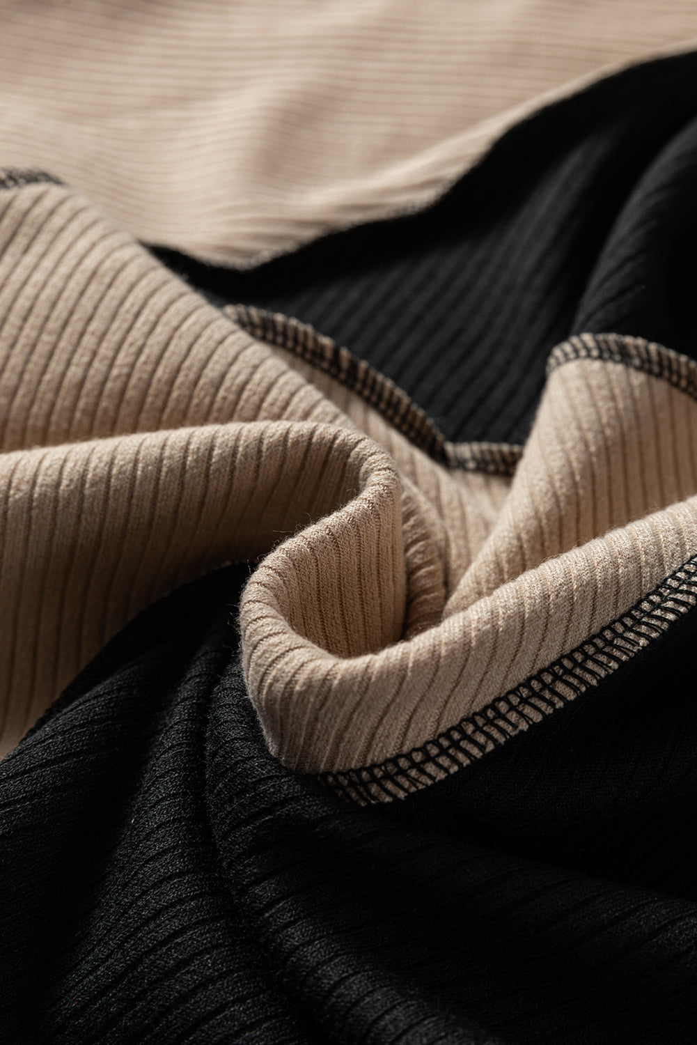 Irregular Trim Colorblock Seaming Rib-Knit Top