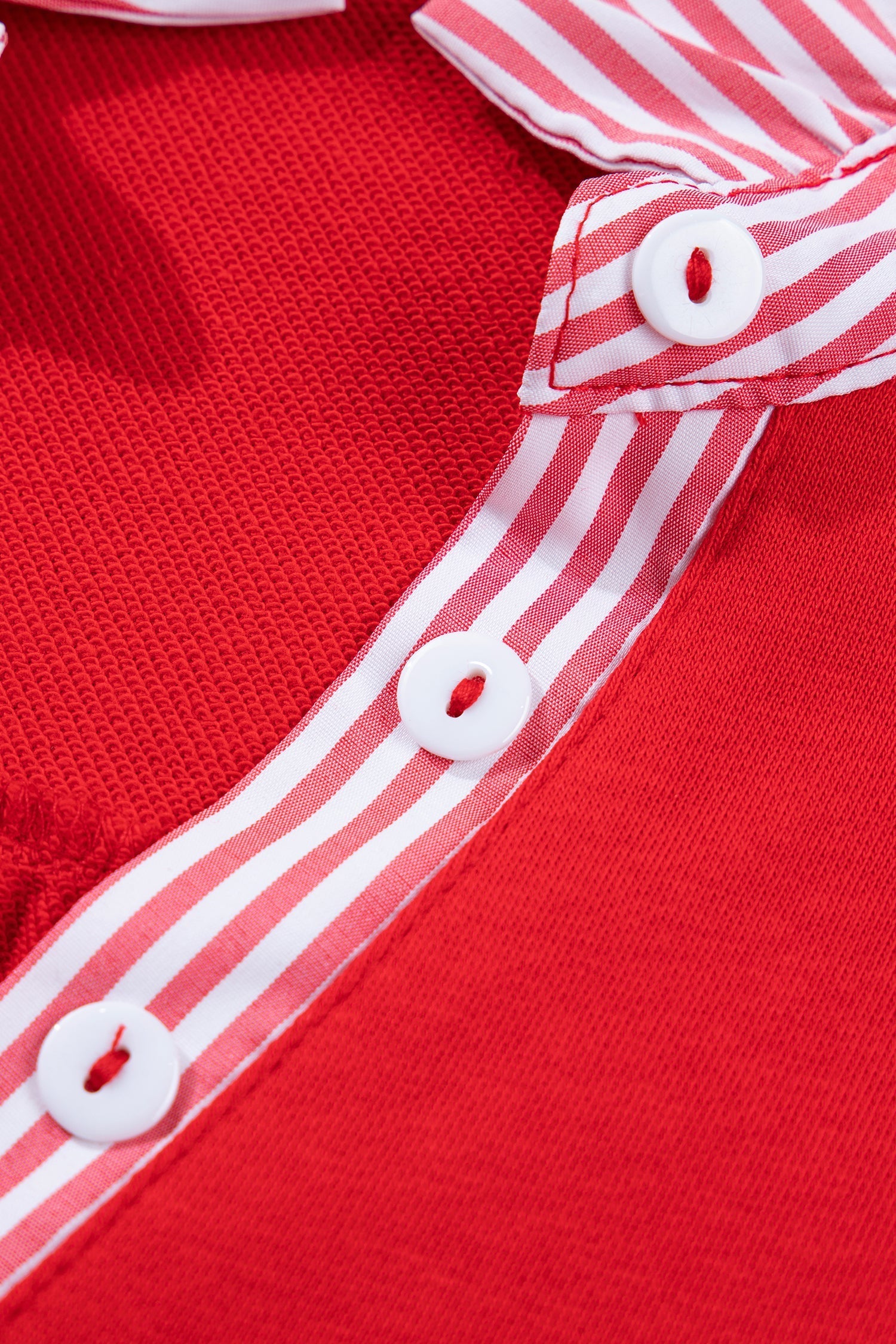 Striped Short-Sleeved Frilled Collar Blouse in Fiery Red