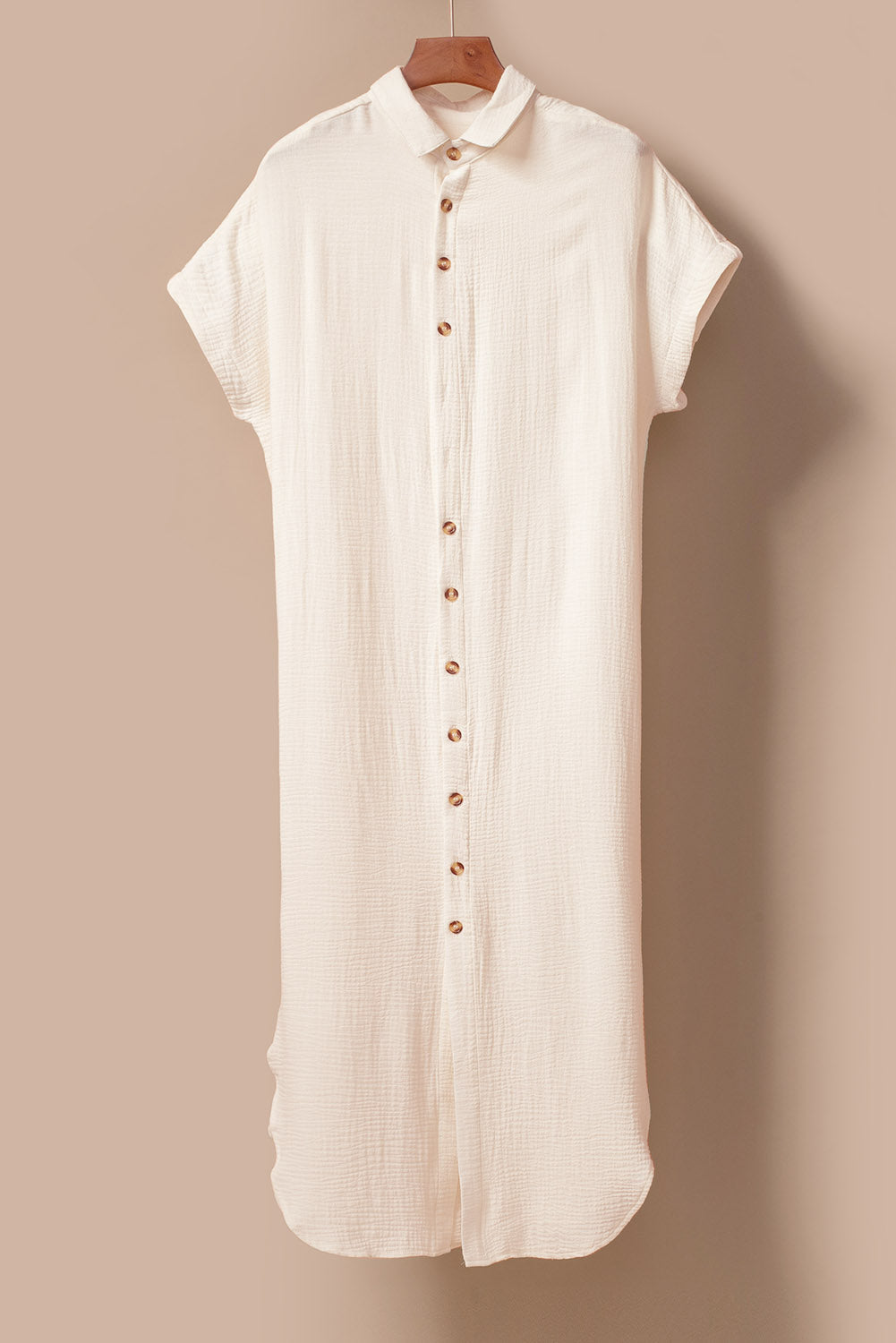 Crinkled Buttons Maxi Beach Dress with Slits