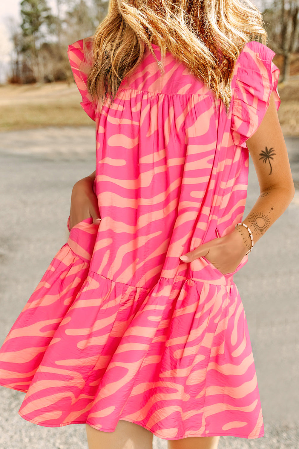 Women's Trim Pocket-Detail Zebra Stripe Dress