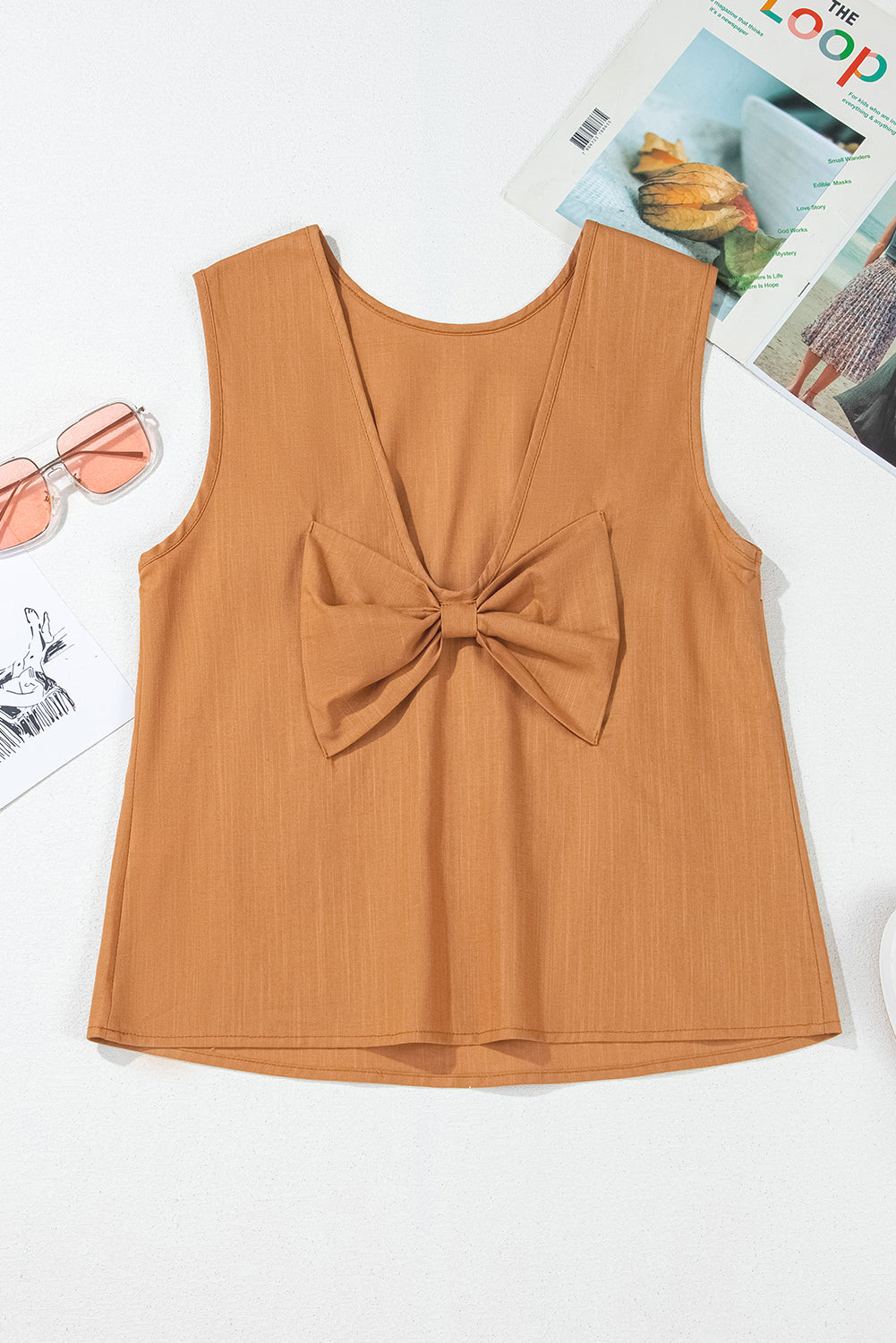 Bowknot V Cut Backless Cotton Tank Top