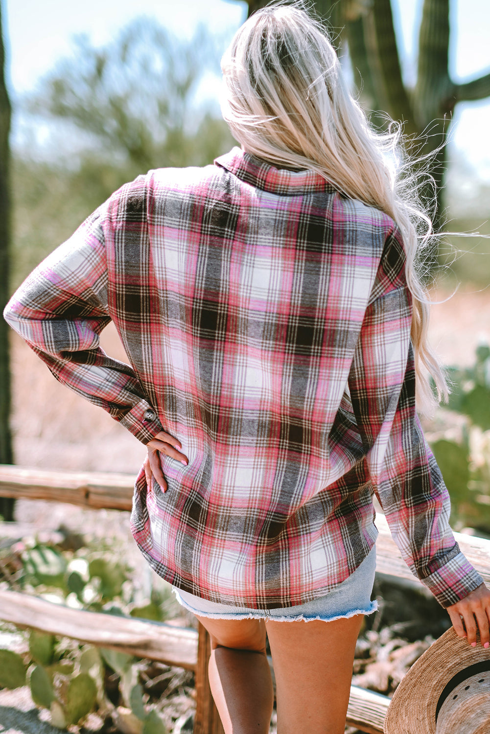 Plaid-Patterned Flap Pocket Button-Up Shacket