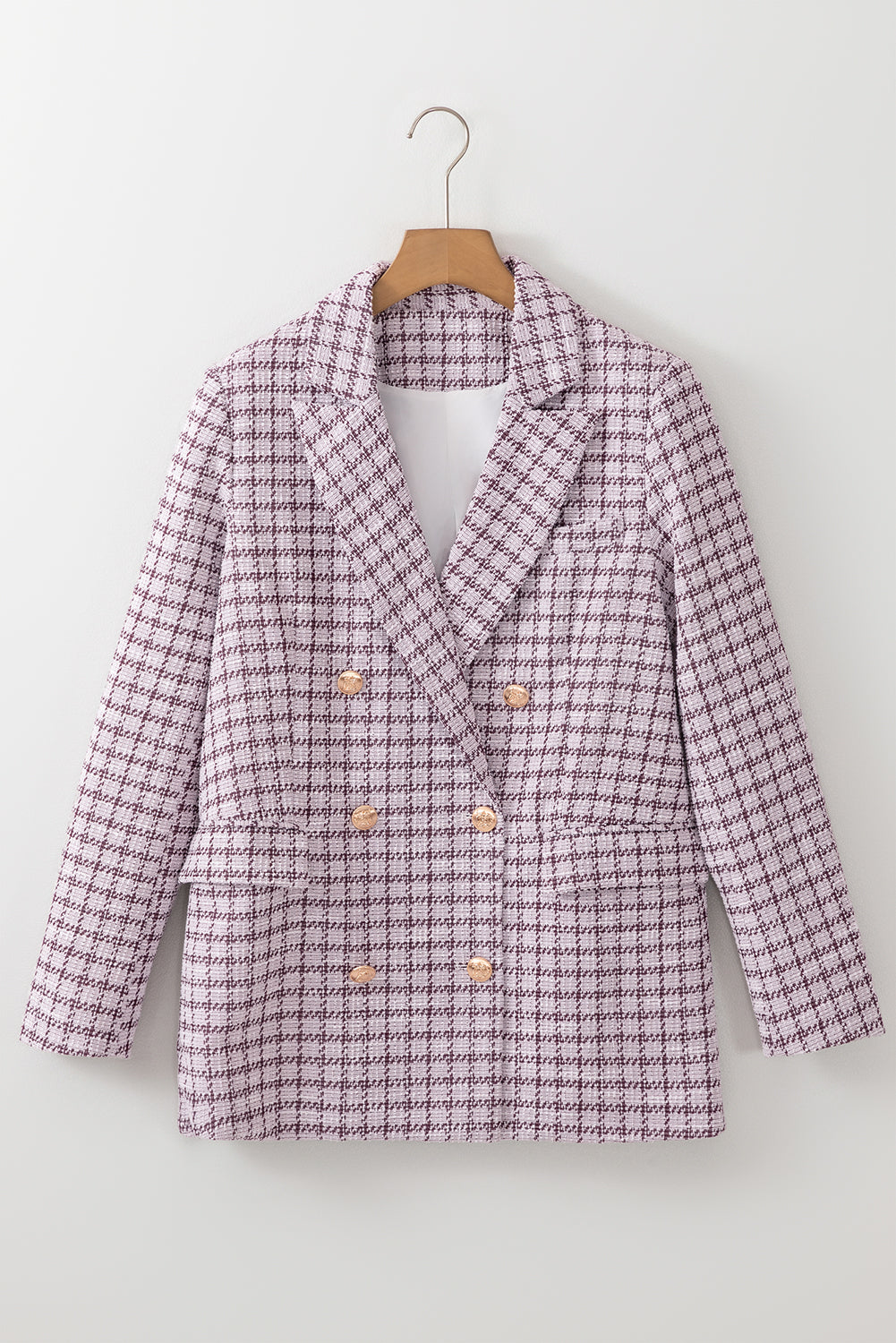 Refined Tweed Plaid Blazer in Burgundy