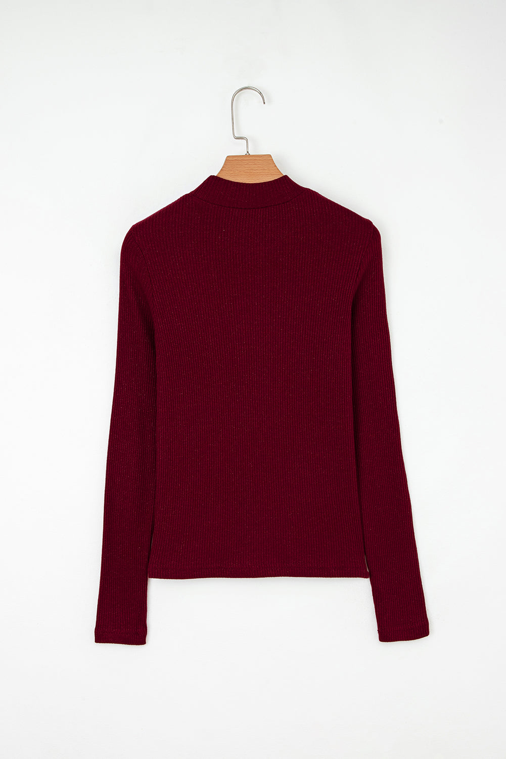 Dahlia Metal Rib-Knit Knit Long-Sleeved Slim Fit Top in Red