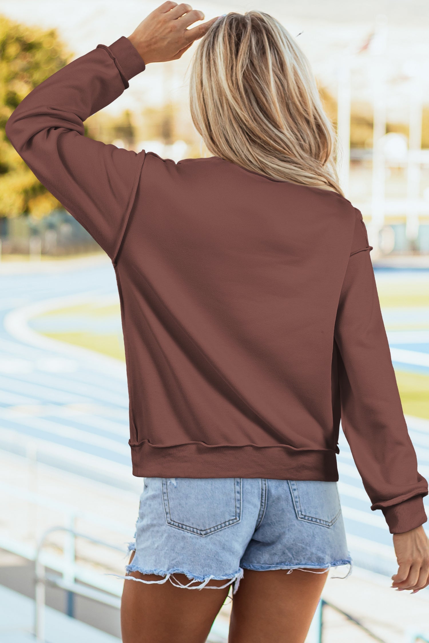 Coffee Reversible Oversize Drop-Shoulder Mock-Neck Sweatshirt