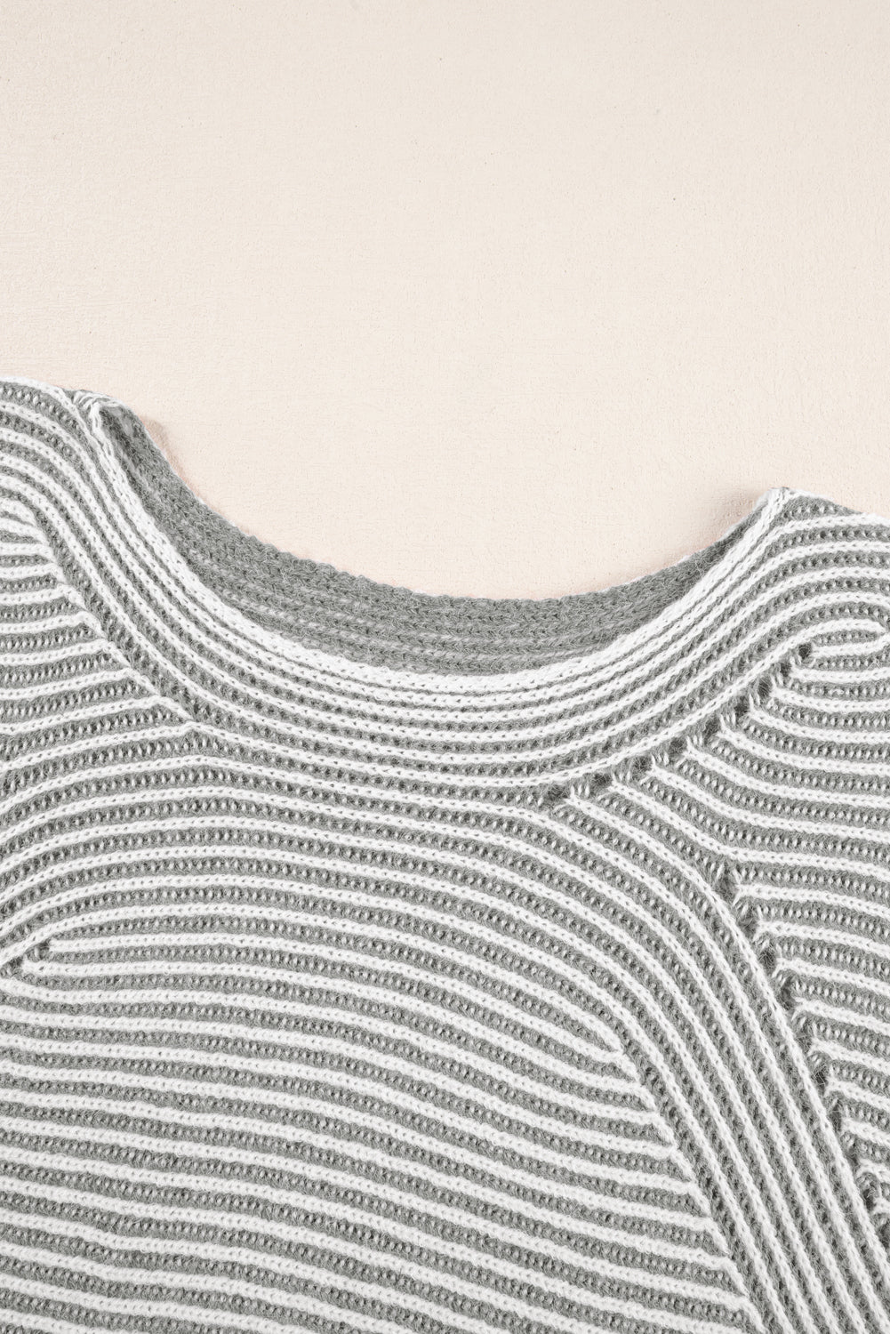Striped Print Rib-Knit Knit Boat Neck Baggy Knit Top