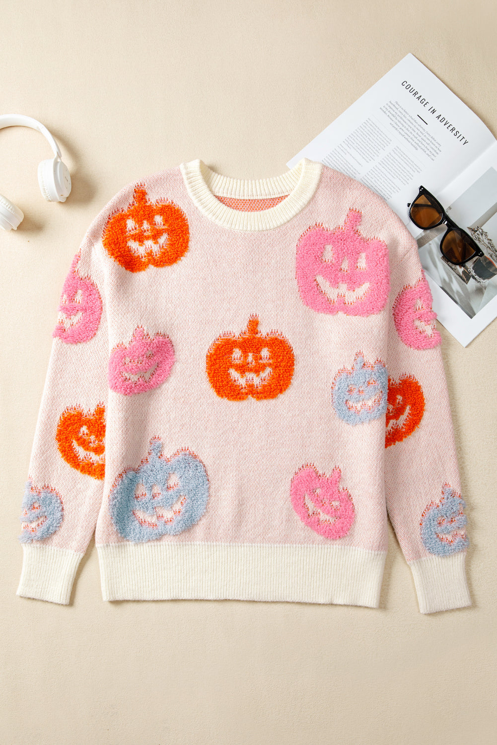 Halloween Cute Pumpkin Pattern Knit Top