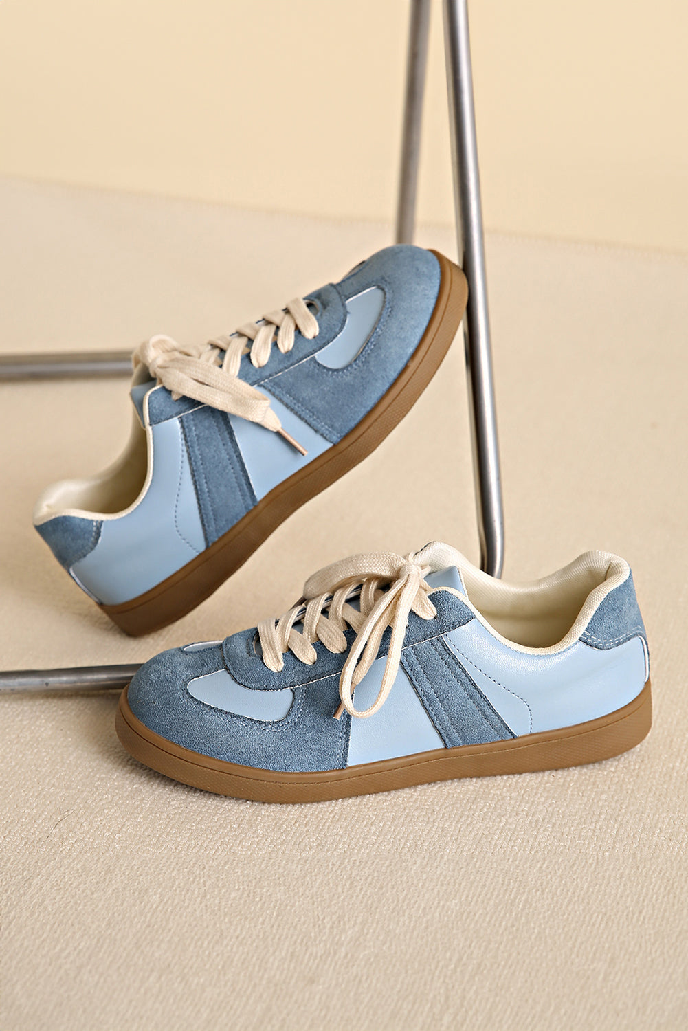 Two Tone Faux Suede Leather Patched Lace-up Sneakers