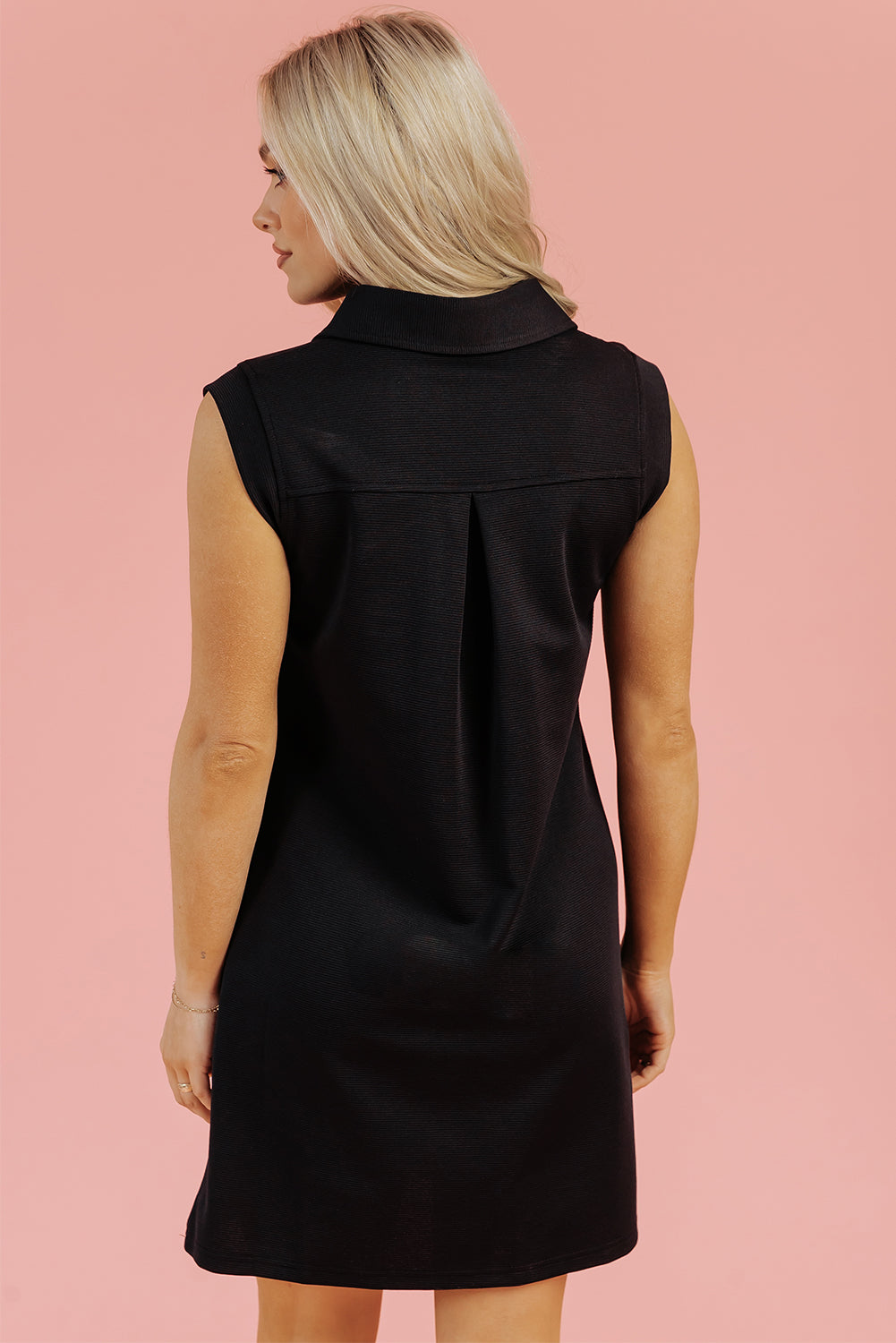 Black Collared Slit Neck Sleeveless Mini Dress
