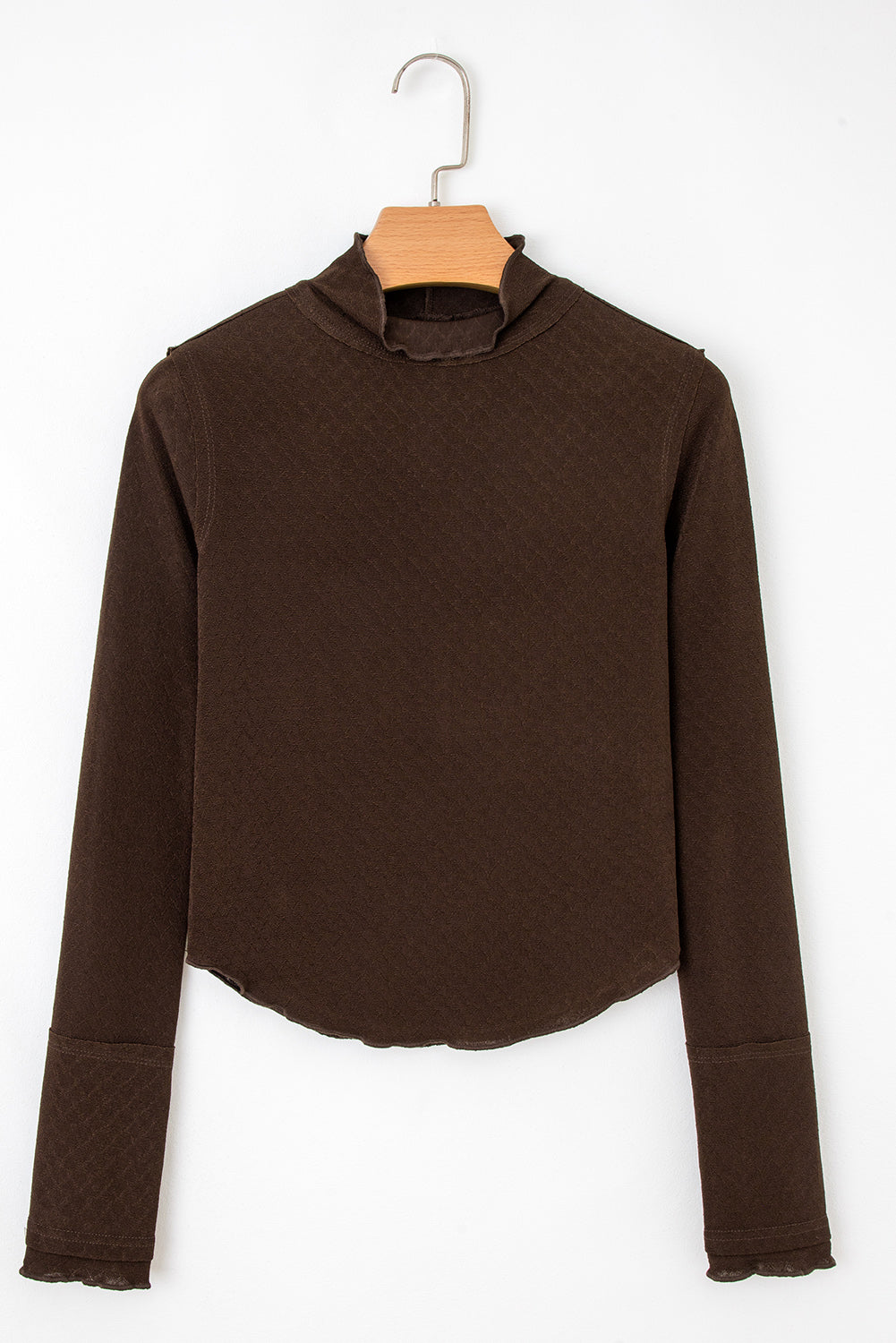Trim Raw Lettuce Raw Seam Jacquard Long-Sleeved Top in Cinnamon