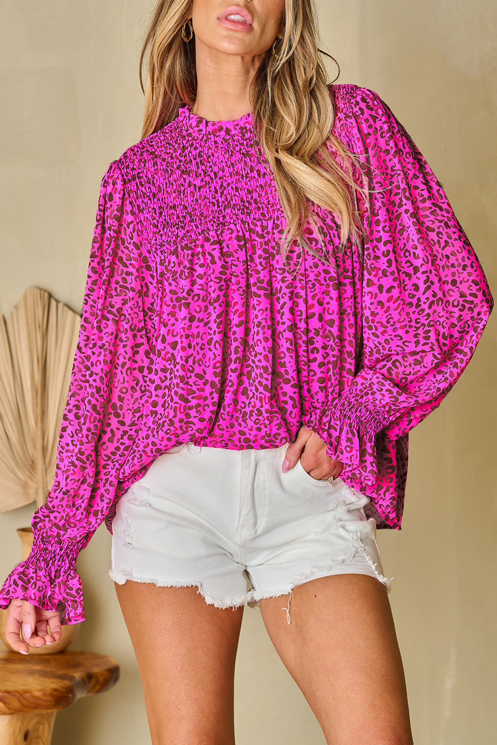 Women's Blouse with Shirred Balloon Sleeve Flowy