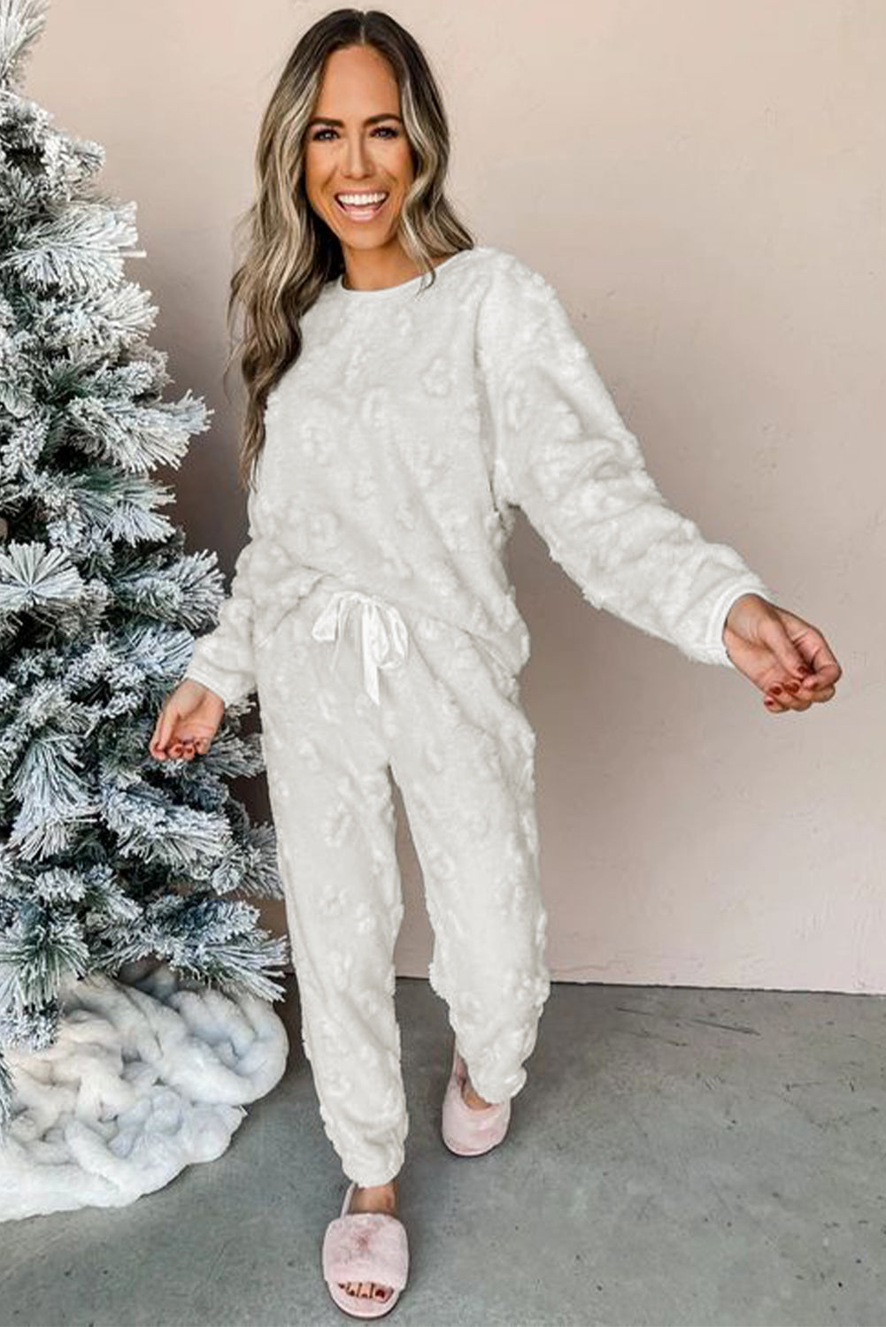 Textured Easy-Fit Leopard Easy-Fit Fit Fleece Lounge Set