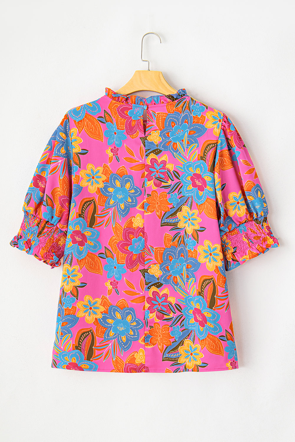 Plus - Blouse à imprimé floral et manches bouffantes à col froncé