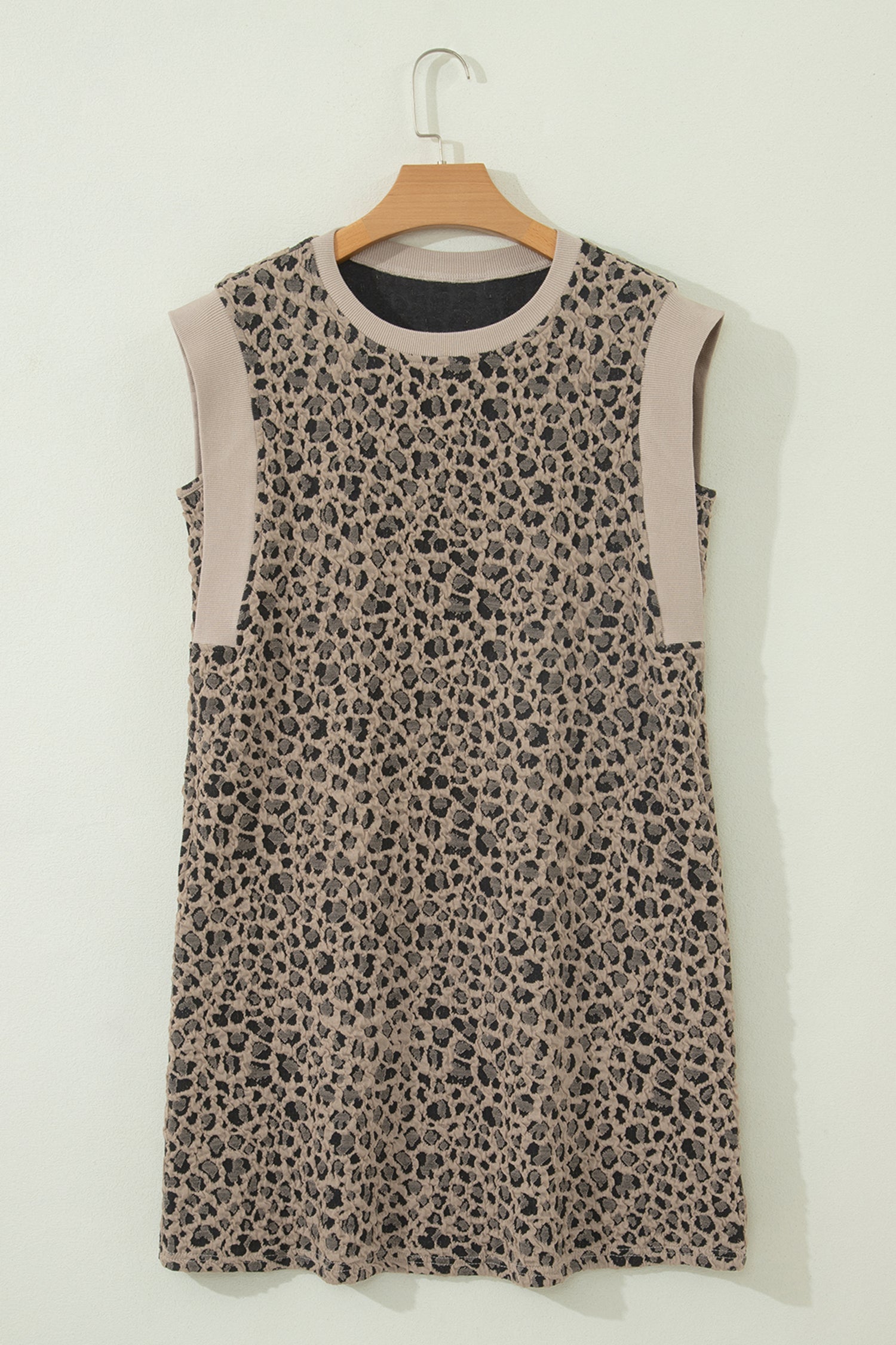 Leopard Textured Sleeveless Mini Dress Featuring Pockets