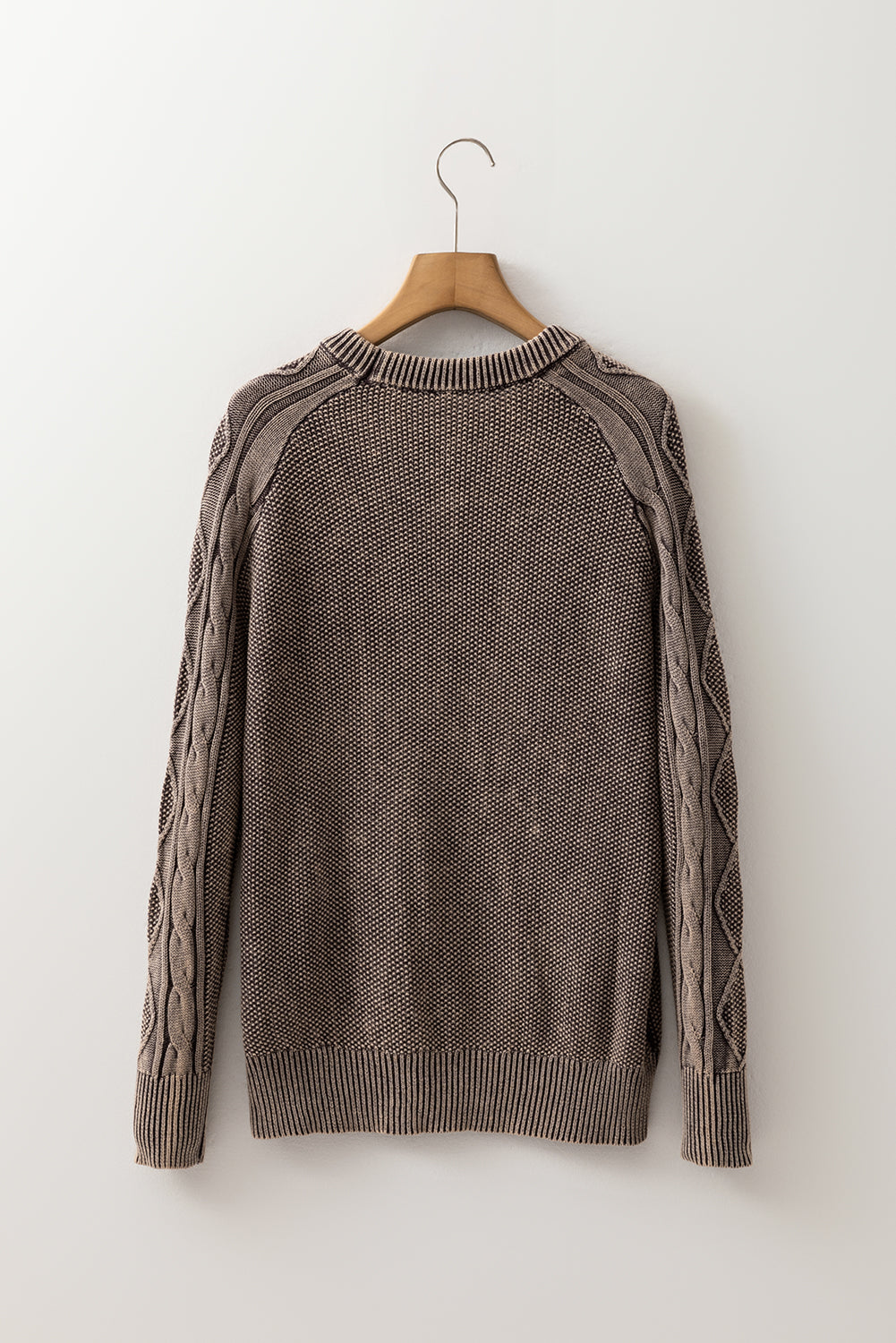 Contrast Cable Knit Sleeve Everyday Knit Top in Dark Brown