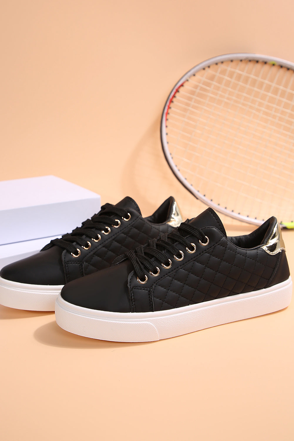 Color Contrast Quilted Lace-up Sneakers