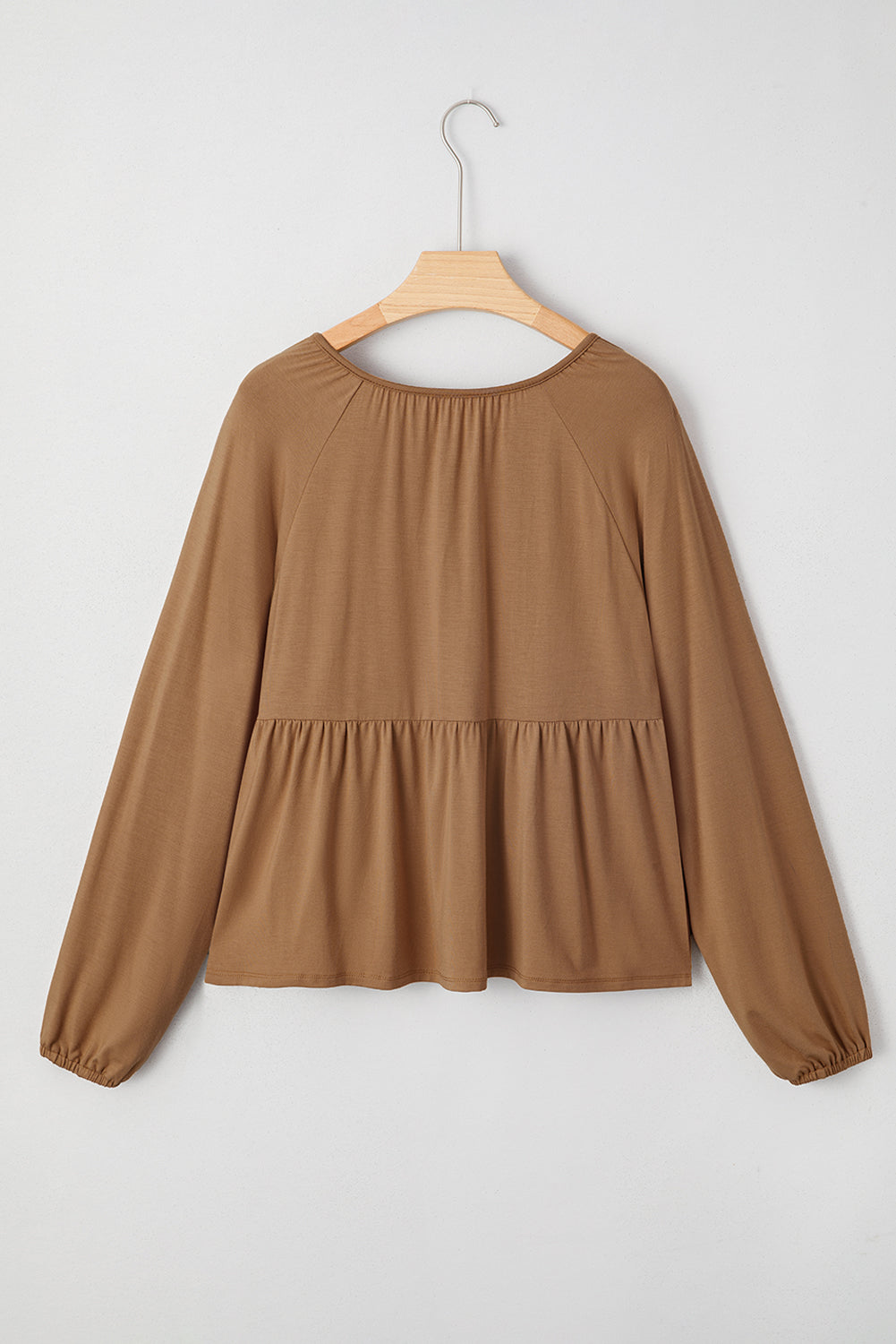 Button-Front Smocked Bust Split V-Neck Flow Fit Blouse