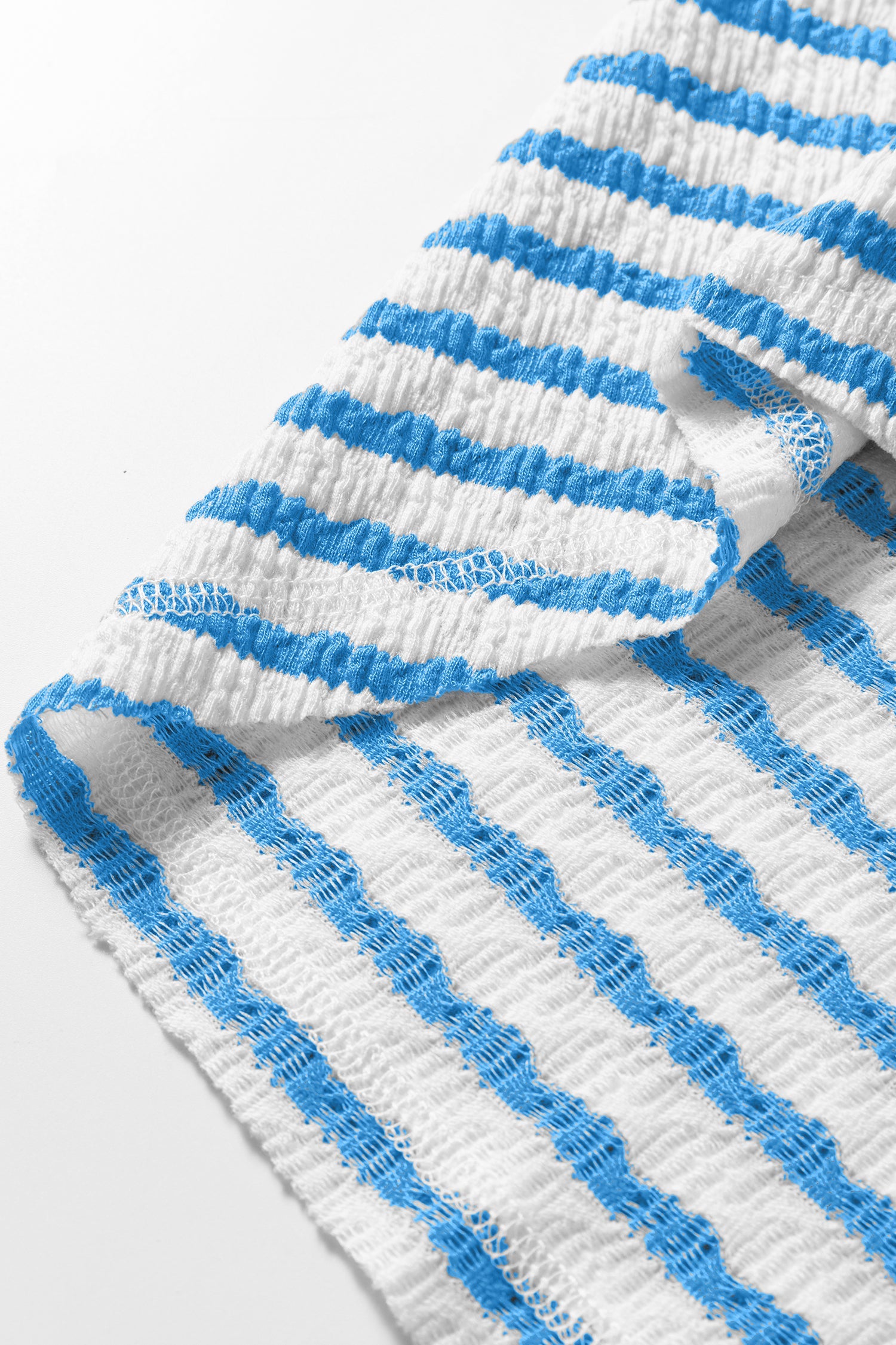 Stripe Textured Short-Sleeved Patchwork T Shirt in Blue