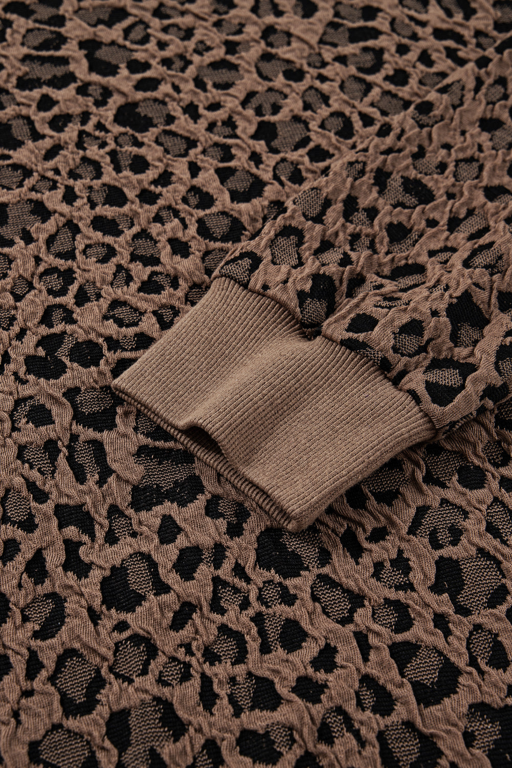 Rib-Knit Trim Leopard-Print Long-Sleeved Top