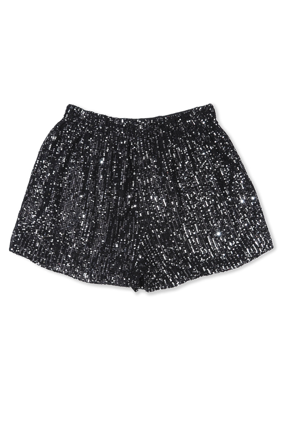 Short décontracté taille haute à jambe droite et paillettes noir