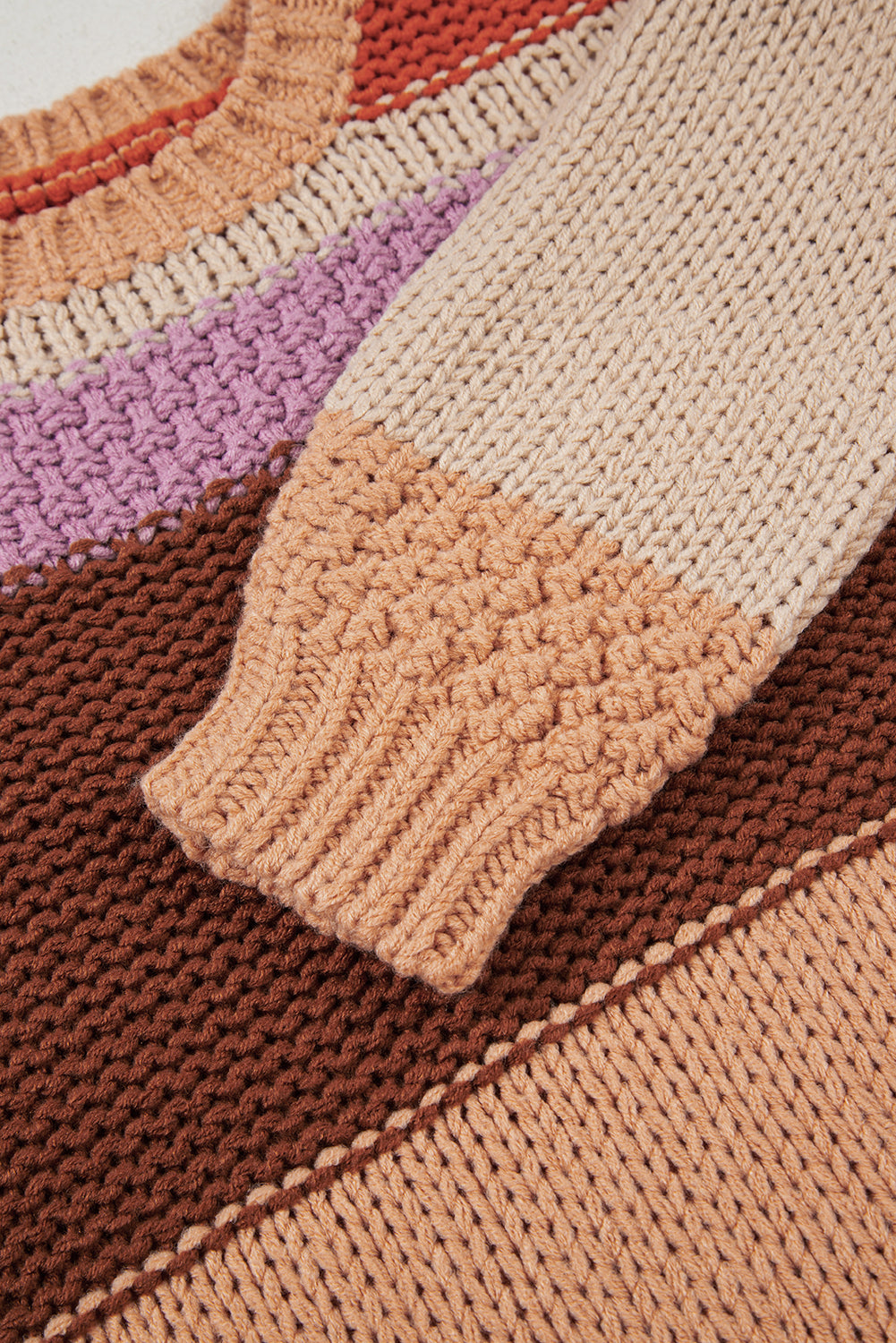 Cropped Colorblock Drop-Shoulder Chunky Knit Knit Top
