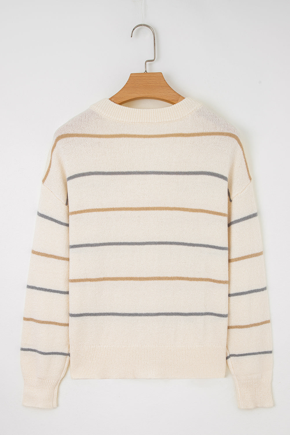 Striped Cardigan Button-Front V-Neck Knit Top in Multicolour