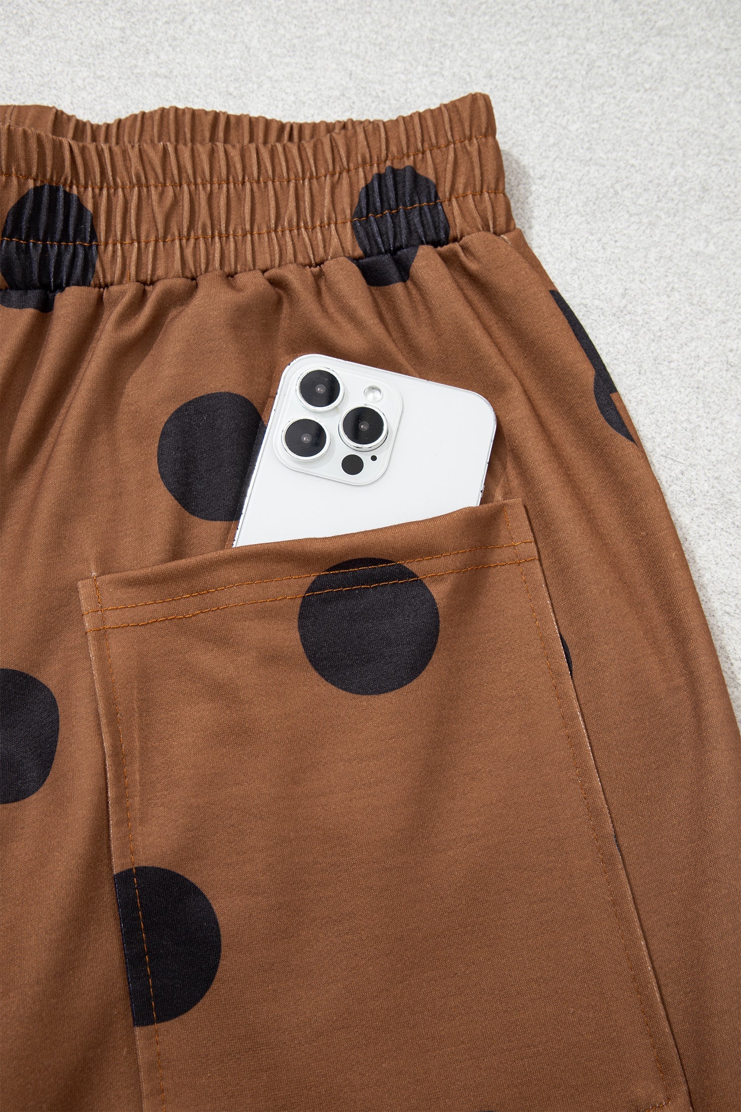 Elastic Polka-Dot Wide-Leg Waist Everyday Pants in Brown